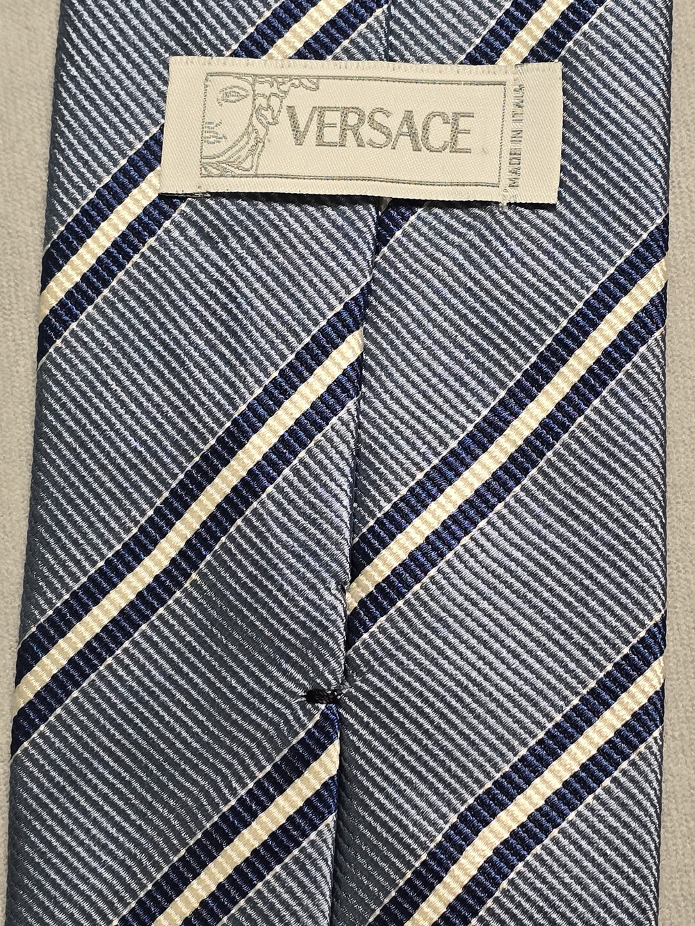 Vintage Gianni Versace Silk Tie Blue Diagonal Regimental Stripe Made In Italy